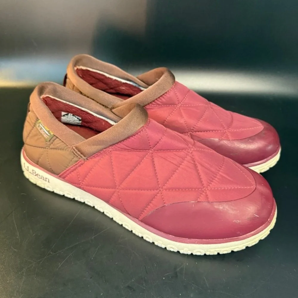 LL Bean Mountain Handy Mocs 511768 Burgundy Quilted Nylon Slip-On Mens 10